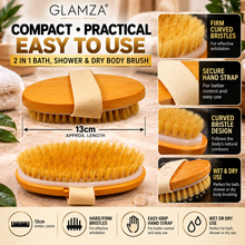 Load image into Gallery viewer, Glamza 2 in 1 Bath &amp; Shower Brush &amp; Dry Skin Body Brush – Hard Bristle Exfoliating Brush 13cm