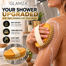 Load image into Gallery viewer, Glamza 2 in 1 Bath &amp; Shower Brush &amp; Dry Skin Body Brush – Hard Bristle Exfoliating Brush 13cm