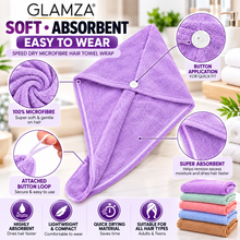 Load image into Gallery viewer, Glamza Speed Dry Adult Size Microfibre Hair Towel Wrap – Quick Dry Hair Towel