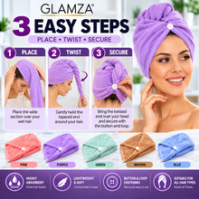 Load image into Gallery viewer, Glamza Speed Dry Adult Size Microfibre Hair Towel Wrap – Quick Dry Hair Towel