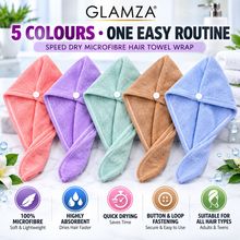 Load image into Gallery viewer, Glamza Speed Dry Adult Size Microfibre Hair Towel Wrap – Quick Dry Hair Towel