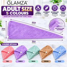 Load image into Gallery viewer, Glamza Speed Dry Adult Size Microfibre Hair Towel Wrap – Quick Dry Hair Towel