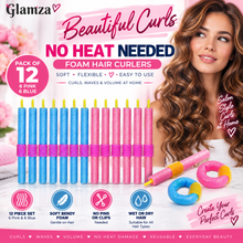 Load image into Gallery viewer, Glamza 12pc No Heat Foam Hair Curlers &amp; Rollers – Soft Bendy Rollers – 6 Pink &amp; 6 Blue