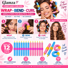 Load image into Gallery viewer, Glamza 12pc No Heat Foam Hair Curlers &amp; Rollers – Soft Bendy Rollers – 6 Pink &amp; 6 Blue