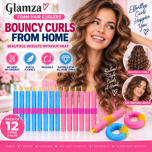 Load image into Gallery viewer, Glamza 12pc No Heat Foam Hair Curlers &amp; Rollers – Soft Bendy Rollers – 6 Pink &amp; 6 Blue