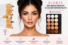Load image into Gallery viewer, Glamza 20pc Makeup Brush Set &amp; 15 Colour Contour Palette