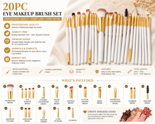Load image into Gallery viewer, 20pc Professional Eye Makeup Brush Set – White &amp; Gold