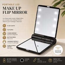 Load image into Gallery viewer, Glamza Portable LED Make Up Flip Mirror – Compact, Stylish &amp; Handbag Friendly