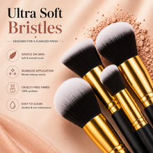 Load image into Gallery viewer, 10pc Black &amp; Gold Makeup Brush Set – Perfect for Flawless Application | Free UK Delivery