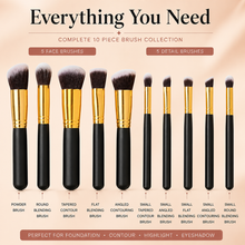 Load image into Gallery viewer, 10pc Black &amp; Gold Makeup Brush Set – Perfect for Flawless Application | Free UK Delivery
