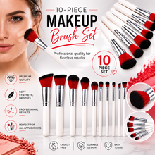 Load image into Gallery viewer, 10pc White Handle Makeup Brush Set with Silver Ferrule – Free UK Delivery