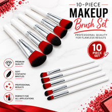 Load image into Gallery viewer, 10pc White Handle Makeup Brush Set with Silver Ferrule – Free UK Delivery