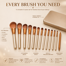 Load image into Gallery viewer, 12pc Bronze Makeup Brush Set in Silver Metallic Case