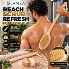 Load image into Gallery viewer, Glamza Long Handle Bath &amp; Shower Brush &amp; Dry Body Brush – 49cm Beechwood Back Scrubber