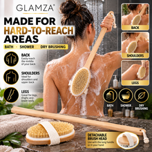 Load image into Gallery viewer, Glamza Long Handle Bath &amp; Shower Brush &amp; Dry Body Brush – 49cm Beechwood Back Scrubber