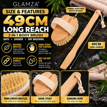 Load image into Gallery viewer, Glamza Long Handle Bath &amp; Shower Brush &amp; Dry Body Brush – 49cm Beechwood Back Scrubber