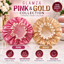 Load image into Gallery viewer, Glamza Luxury Waterproof Shower Cap – Reusable Elasticated Hair Protection – Pink or Gold
