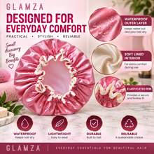 Load image into Gallery viewer, Glamza Luxury Waterproof Shower Cap – Reusable Elasticated Hair Protection – Pink or Gold