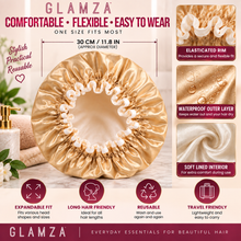 Load image into Gallery viewer, Glamza Luxury Waterproof Shower Cap – Reusable Elasticated Hair Protection – Pink or Gold