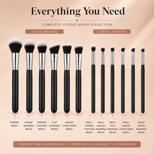 Load image into Gallery viewer, Glamza 10pc Black &amp; Silver Makeup Brush Set – Professional Makeup Brushes for Face &amp; Eyes