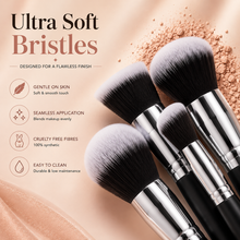 Load image into Gallery viewer, Glamza 10pc Black &amp; Silver Makeup Brush Set – Professional Makeup Brushes for Face &amp; Eyes