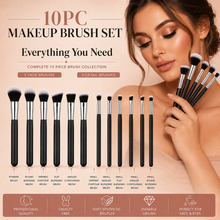 Load image into Gallery viewer, Glamza 10pc Black &amp; Silver Makeup Brush Set – Professional Makeup Brushes for Face &amp; Eyes