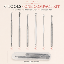 Load image into Gallery viewer, Glamza 6 Piece Stainless Steel Ear Wax Removal Kit with Portable Case