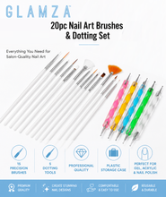 Load image into Gallery viewer, Glamza 20pc Nail Art Brushes &amp; Dotting Set | Professional Nail Art Kit | Free UK Delivery