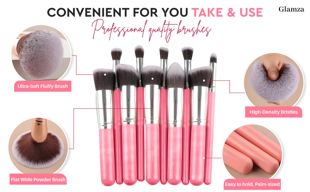 Glamza 10pc Brush Sets Pink or Blue