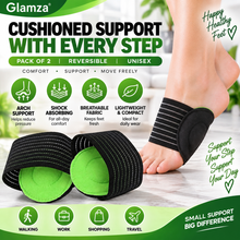 Load image into Gallery viewer, Glamza Reversible Cushioned Foot Arch Supports – 2 Pack &amp; 4 Pack | Black &amp; Green Padded Arch Support