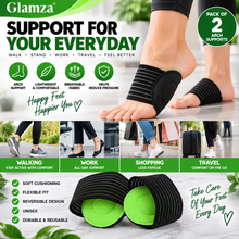 Load image into Gallery viewer, Glamza Reversible Cushioned Foot Arch Supports – 2 Pack &amp; 4 Pack | Black &amp; Green Padded Arch Support