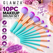 Load image into Gallery viewer, Glamza 10 Piece Makeup Brush Set with Clam Shell Case – Synthetic Cosmetic Brushes