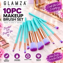 Load image into Gallery viewer, Glamza 10 Piece Makeup Brush Set with Clam Shell Case – Synthetic Cosmetic Brushes