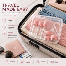 Load image into Gallery viewer, Glamza 9 Piece Travel Bottle Set with Carry Bag – Pink or Green Lids | Free UK Delivery