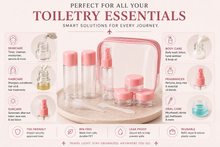Load image into Gallery viewer, Glamza 9 Piece Travel Bottle Set with Carry Bag – Pink or Green Lids | Free UK Delivery