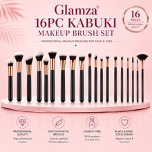 Load image into Gallery viewer, Glamza 16pc Kabuki Make Up Brush Set - Black and Gold