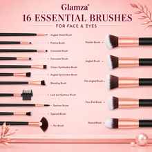 Load image into Gallery viewer, Glamza 16pc Kabuki Make Up Brush Set - Black and Gold