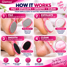 Load image into Gallery viewer, Glamza 4-in-1 Foot Exfoliating Pedicure Tool – Callus Remover, Foot File, Pumice Stone &amp; Cleaning Brush