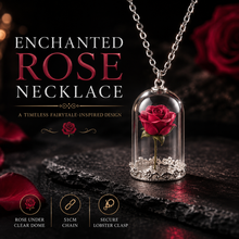 Load image into Gallery viewer, Beauty and the Beast Inspired Red Rose in Dome Pendant Necklace