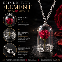 Load image into Gallery viewer, Beauty and the Beast Inspired Red Rose in Dome Pendant Necklace