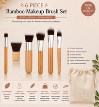 Load image into Gallery viewer, Bamboo Makeup Brush Set – 10-Piece or 6-Piece with Eco-Friendly Carry Bag FREE UK Postage!