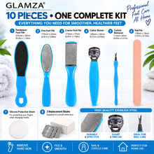 Load image into Gallery viewer, Glamza 10pc Foot Care Pedicure Kit – Callus Remover, Foot Files &amp; Nail Care Set