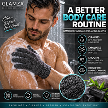 Load image into Gallery viewer, Glamza Bamboo Charcoal Exfoliating Gloves – Unisex Bath &amp; Shower Body Scrub Gloves