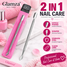 Load image into Gallery viewer, Glamza 2 in 1 Double Ended Cuticle Pusher &amp; Scraper – Stainless Steel Manicure Nail Tool