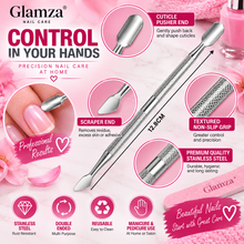 Load image into Gallery viewer, Glamza 2 in 1 Double Ended Cuticle Pusher &amp; Scraper – Stainless Steel Manicure Nail Tool