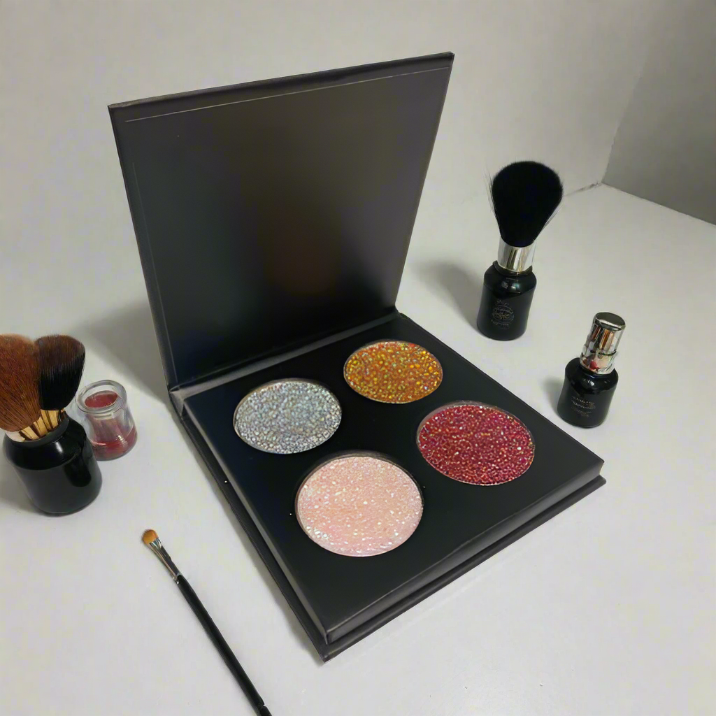 4pc Slim Handbag Glitter Eyeshadow Palette with Magnetic Flip-Top Closure
