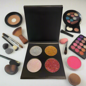 4pc Slim Handbag Glitter Eyeshadow Palette with Magnetic Flip-Top Closure