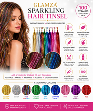 Load image into Gallery viewer, Glamza Sparkling Hair Tinsel - 9 Bright Colours to Choose From!
