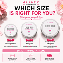 Load image into Gallery viewer, Glamza Chub Rub Anti-Chafing Cream in 50ml, 100ml &amp; 150ml with Aloe Vera - Full Body Solution for Sports, Running, Hand and Feet