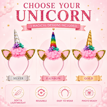 Load image into Gallery viewer, Glamza Children’s Unicorn Headband – Glitter Unicorn Horn &amp; Ears Fancy Dress Hairband